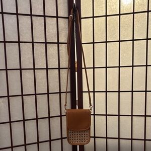 Jenn Lee “Maui Micro Bag" leather and rattan crossbody bag